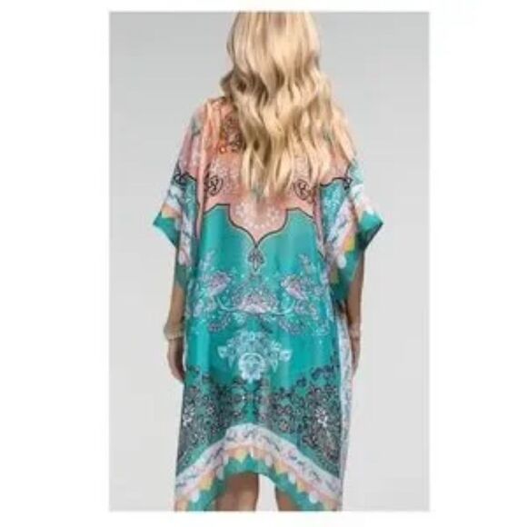 Kimono Lightweight Aqua and Peach ColorsOne Size - Picture 4 of 6